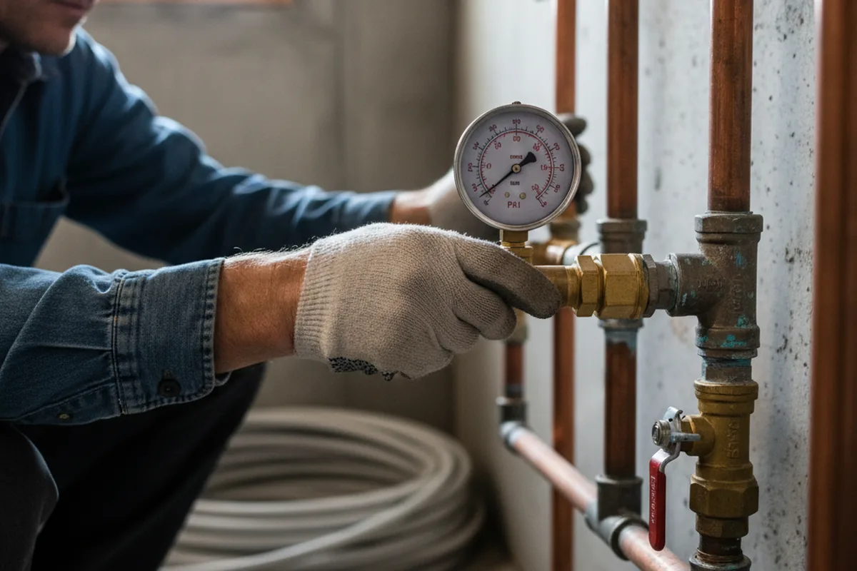 Pressure testing a repaired line during Water Line Repair in Lansford